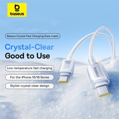 Baseus Anti-overheat 100W USB Cable For iPhone 16 15 Pro Max Fast Charging Cord