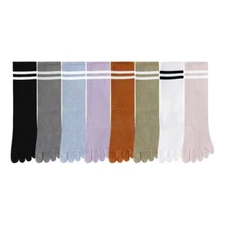 Women Crew Ankle Five Finger Toe Striped Solid Casual Colors Cotton Socks 5Pairs