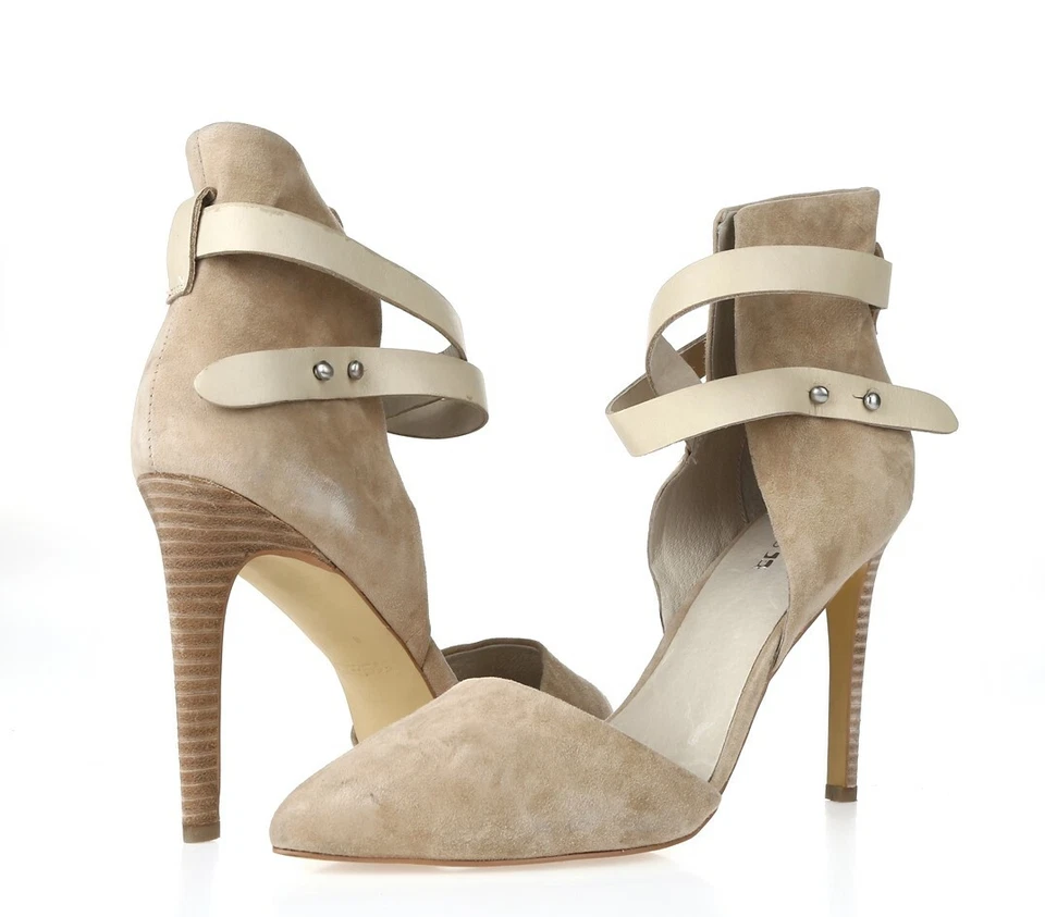 Mujer JOES Beige Gamuza Correa al Tobillo Punta Punta Punta Tacones Delgados Talla 8.5 M - Imagen 2 de 4