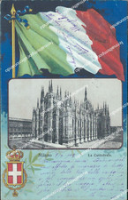 ac892 cartolina milano la cattedrale bandiera italiana savoia 1902