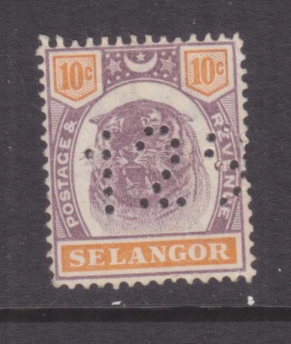 SELANGOR, 1895 Tiger, 10c. Purple & Orange perf. , mint no gum.