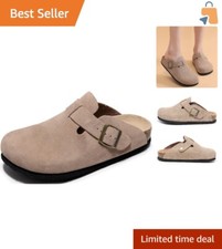 Gift-Ready Women's Clogs: Suede Slippers with Adjustable Buckle and Arch Support