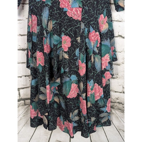 VINTAGE 80s PHOEBE Black Floral Belted Layered Midi Dress Boho Cottage Size 12 - Picture 5 of 9