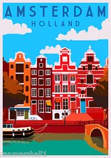 Amsterdam Dutch  Holland Netherlands Europe Travel Art Poster Advertisement