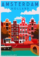 Amsterdam Dutch  Holland Netherlands Europe Travel Art Poster Advertisement