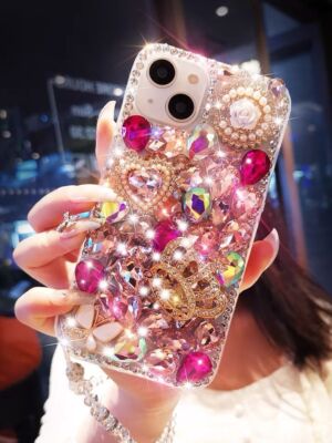 For iPhone 16 Pro Max 15 14 13 12 X Case Handmade 3D Crystal Diamond Crown Cover