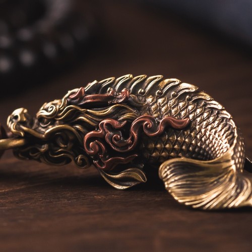 Brass Dragon Fish Pendant for Necklace.Handmade Jewelry Gift Accessories for Men - Picture 5 of 15