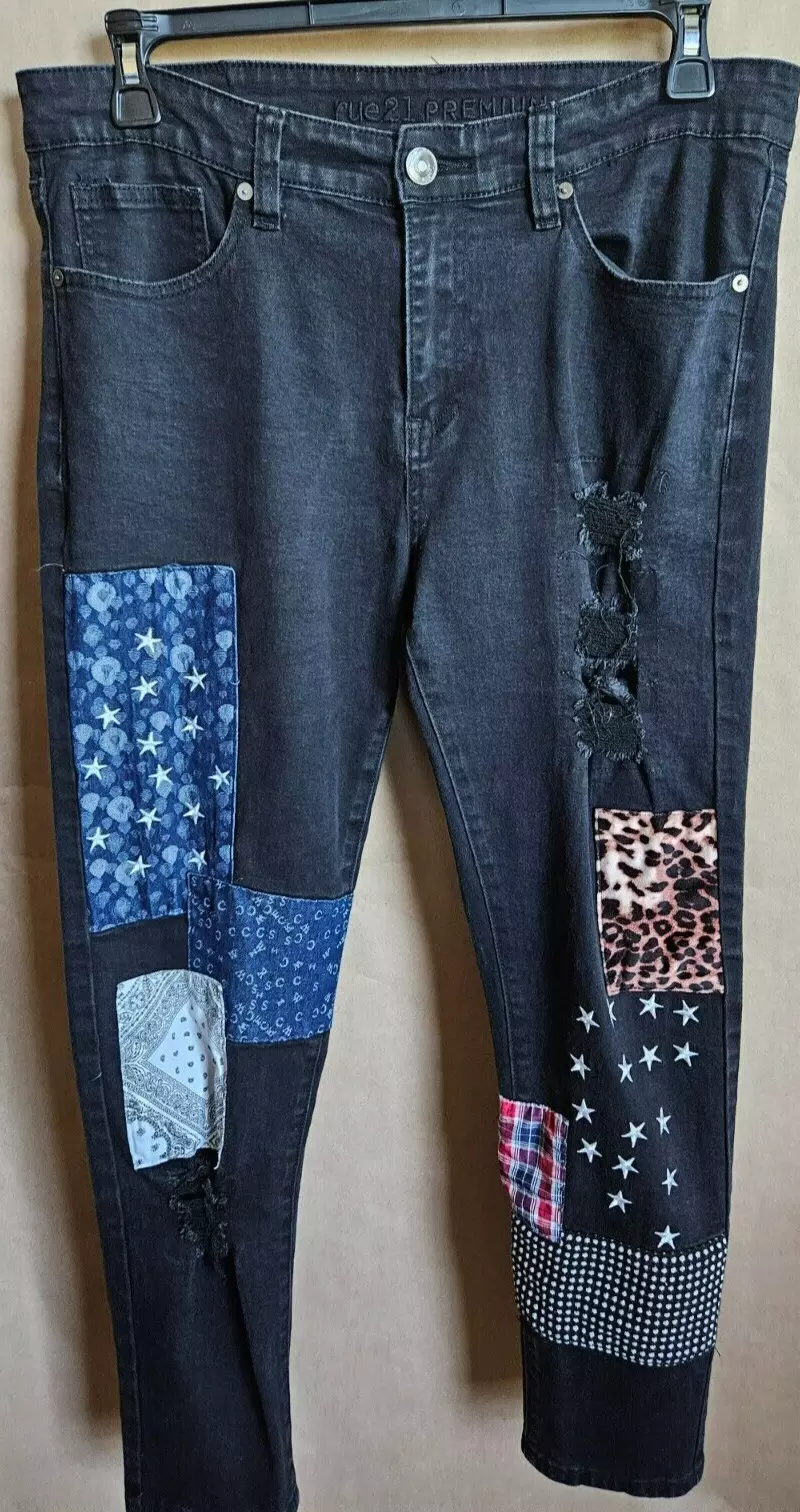 RUE21 PREMIUM SKINNY SUPREME FLEX JEAN HOMME VIEILLI NOIR TAILLE 34X30 #4285
