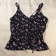 Sienna Sky Blouse Womens Blue Pink Floral V Neck Sleeveless Drop Waist