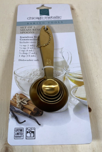 New Gold Set of 5 Measuring Spoons Dishwasher Safe Stainless Baking Tools New