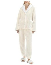 Womens Fleece Pajamas Set Fluffy Fuzzy 2 Piece Pjs Loungewear Large Beige