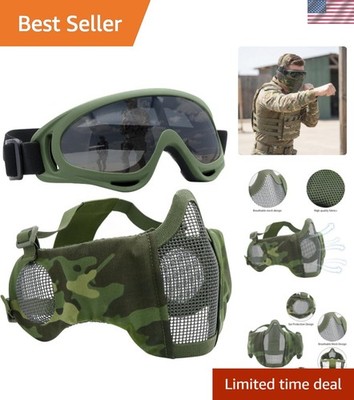 Versatile Airsoft Mask with Integrated Goggles & Ear Protection for CS Games