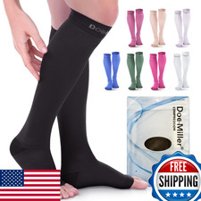Doc Miller Open Toe Compression Socks 20-30 mmHg Knee-High Toeless Sleeves