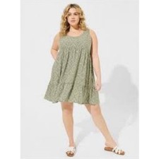 NWT Torrid Plus Size Olive Green Mini Swing Dress Tribal Boho Cottagecore 2X 245