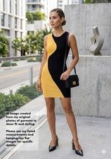 HERVE LEGER Black/Yellow Bodycon Colorblock Bandage Mini Dress -XXS- New!!