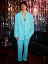 Johnny Wujek Suit Blazer Satin Trim Floral Lined Jacket Oversized Wedding Party