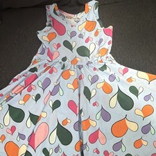 Girls 3/4 Sleeveless A-Line Hearts Print Multicolor Cotton Knee Dress