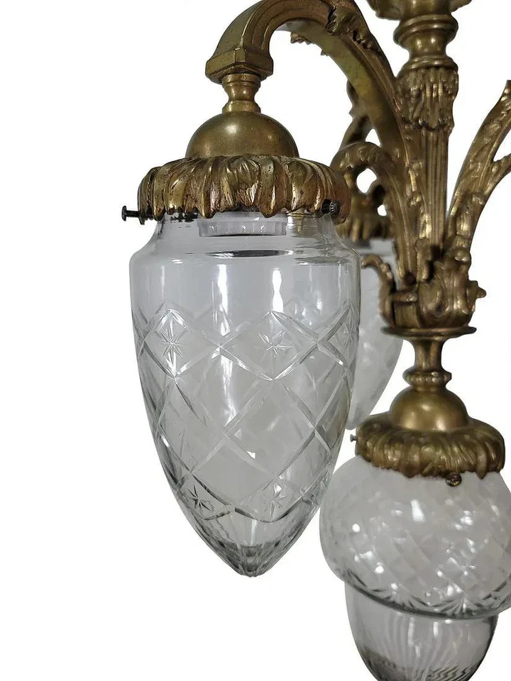 Antique French bronze & glass chandelier - Image 3 of 4