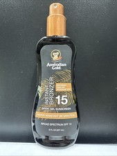 Australian Gold SPF 15 Spray Gel Sunscreen w/ Instant Bronzer 8oz Exp. 09/2027 .