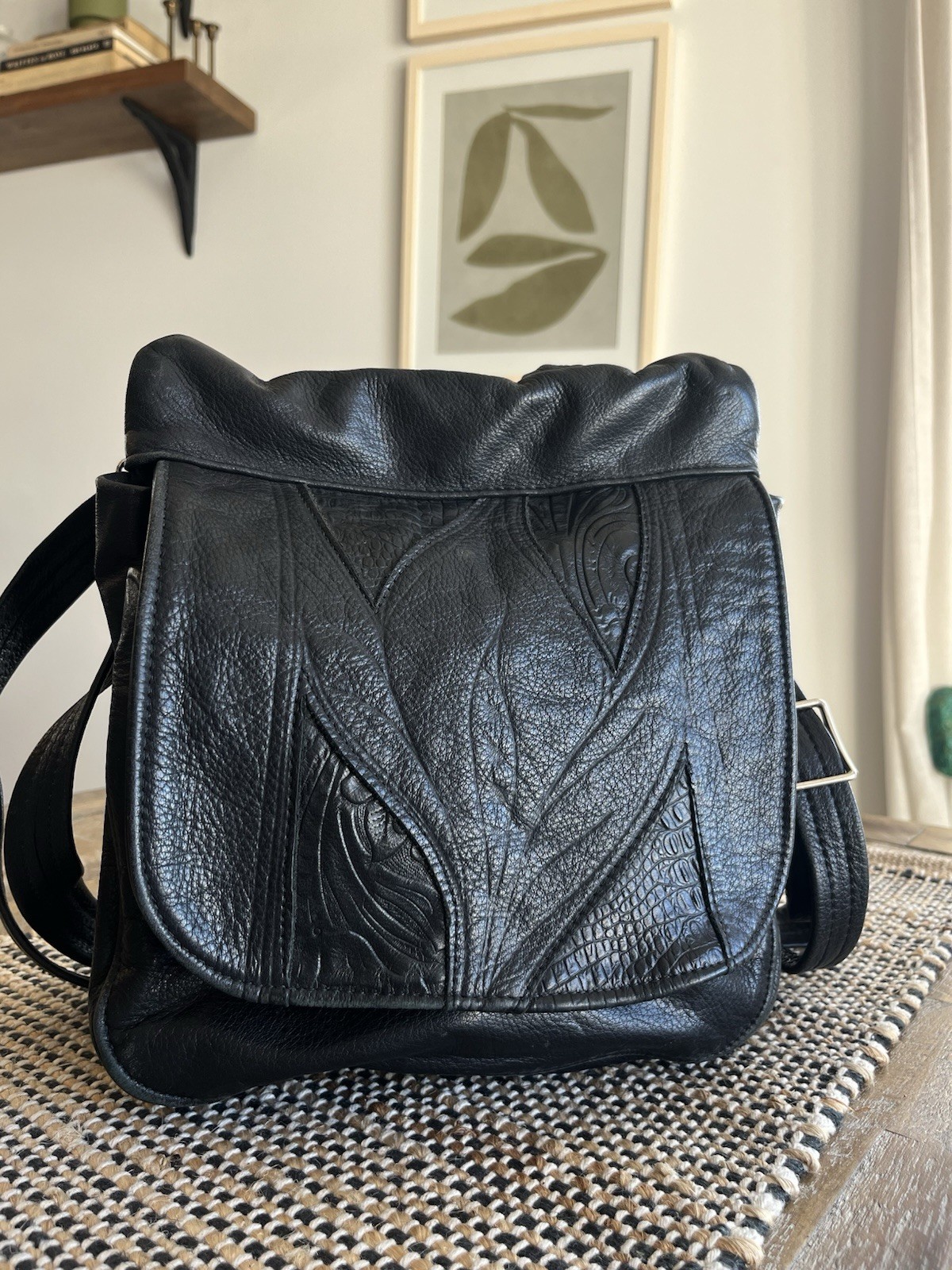 Black Cowhide Convertible Backpack Messenger Bag … - image 1