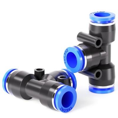 10 Pack Blue Tee 3 Way Fitting, 5/16-inch OD Tube Push to Connect, PE-5/16