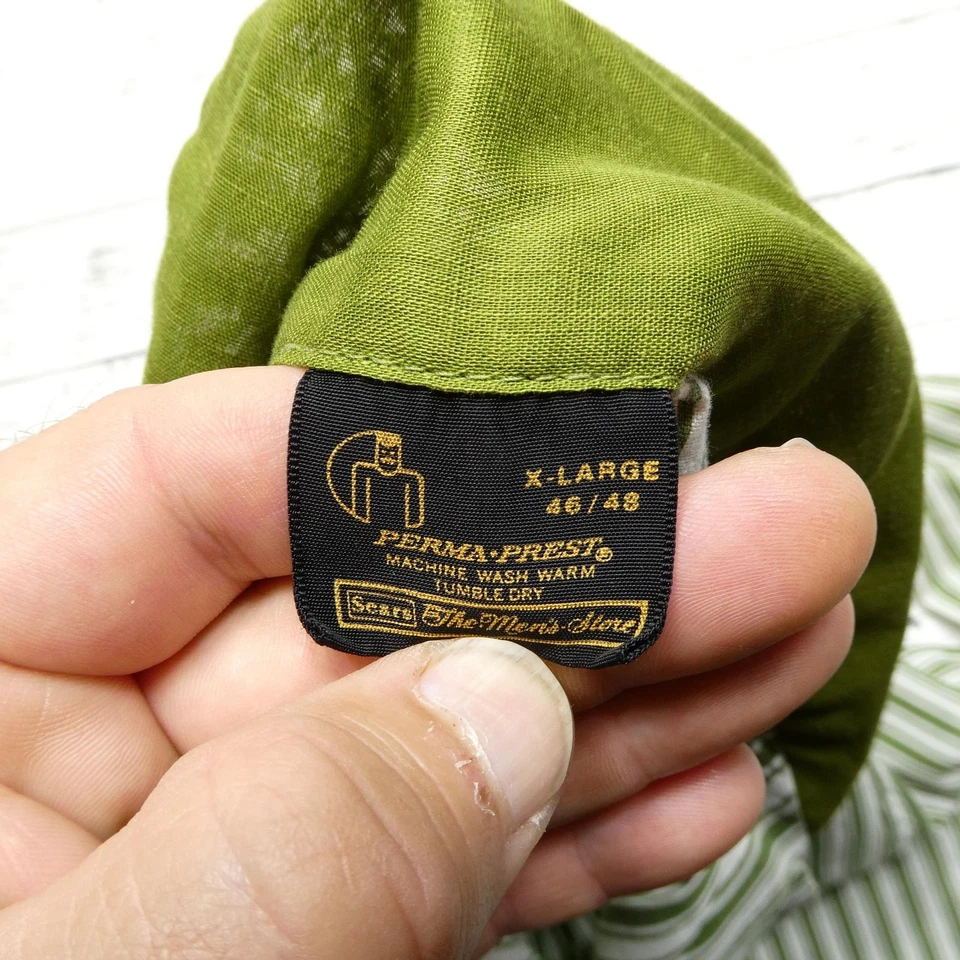 复古 Sears The 男式商店衬衫男式 XL 绿色条纹 Perma-Prest 60 年代 — 第 2/4 张图片