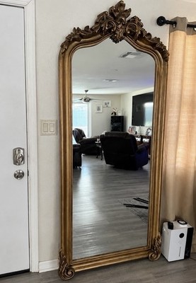 Gold Ornate Wood Framed Full Length Floor Mirror Freestanding/Leaning Vertical