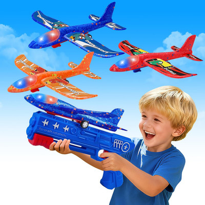 3 Pack Airplane Launcher Toy, 2 Flight Modes LED Foam Glider for Kids 3+ Years
