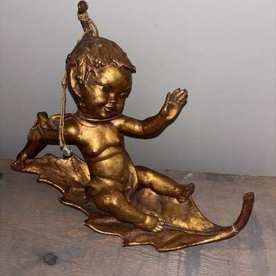 MCM 1950 s-60 s Gold leaf finish Pixie elf Sprite With crystal prism ARP