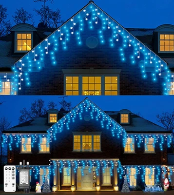 LITOHOM Icicle Outdoor Christmas Lights, 460LED 17.5M/57Ft Blue White String Lights with