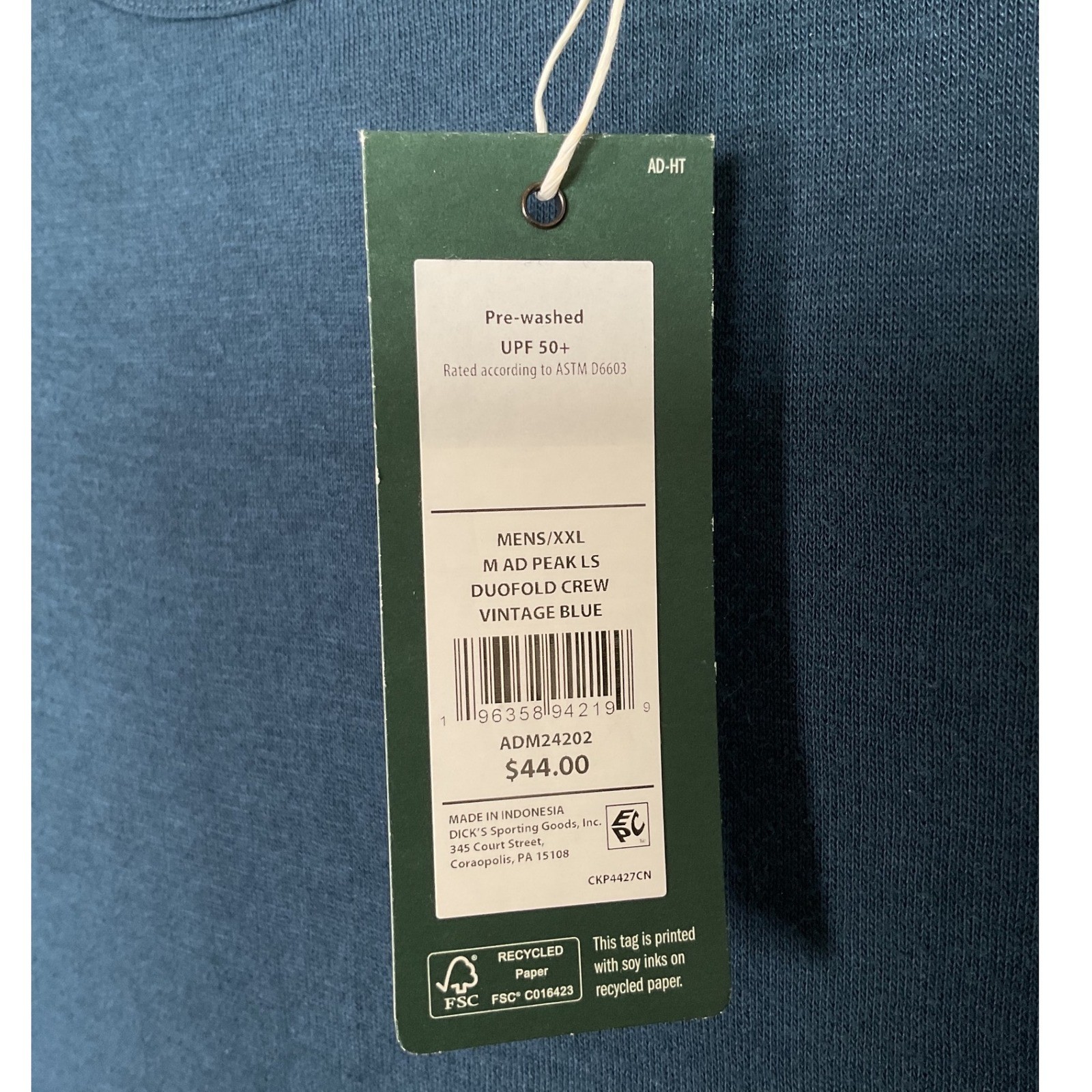 Alpine Design Mad Peak LS DuoFold Crew Vintage Blue XXL Mens Shirt