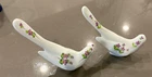 PAIR VTG Fenton Hand Painted Violets in the Snow Long Tail Bird Figurines Signed