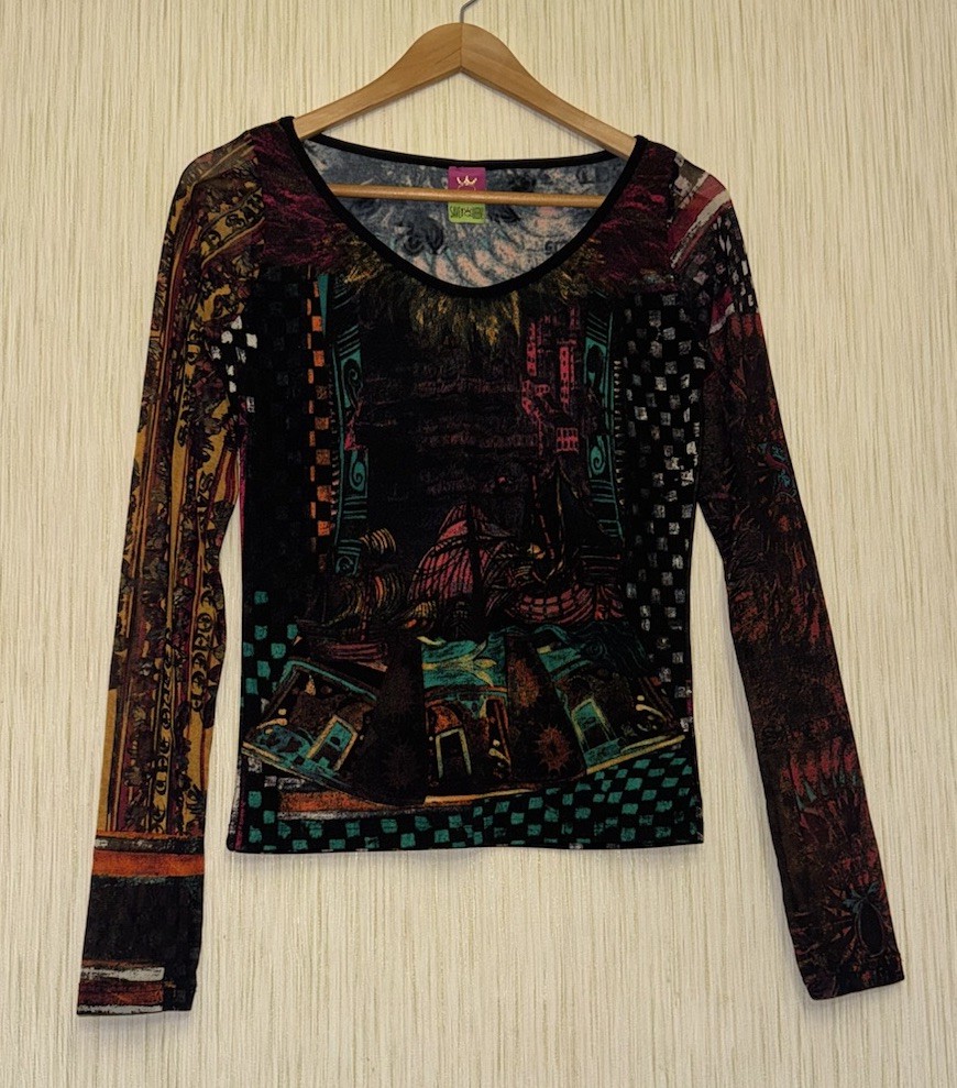 T-shirt Femme Mesh Top Y2K Vintage 2000’s – Taille 2XL – Coloré Motif Graphique – France