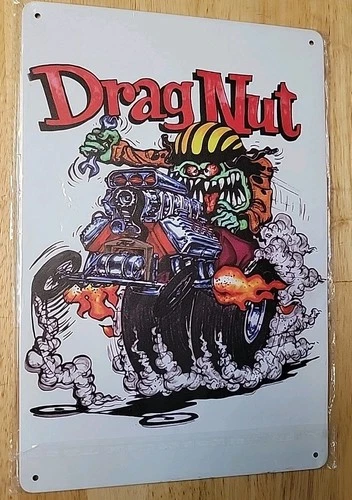 Rat Fink Riding The Ford Drag Nut Style TIN VINTAGE WALL SIGN HOT ROD Used