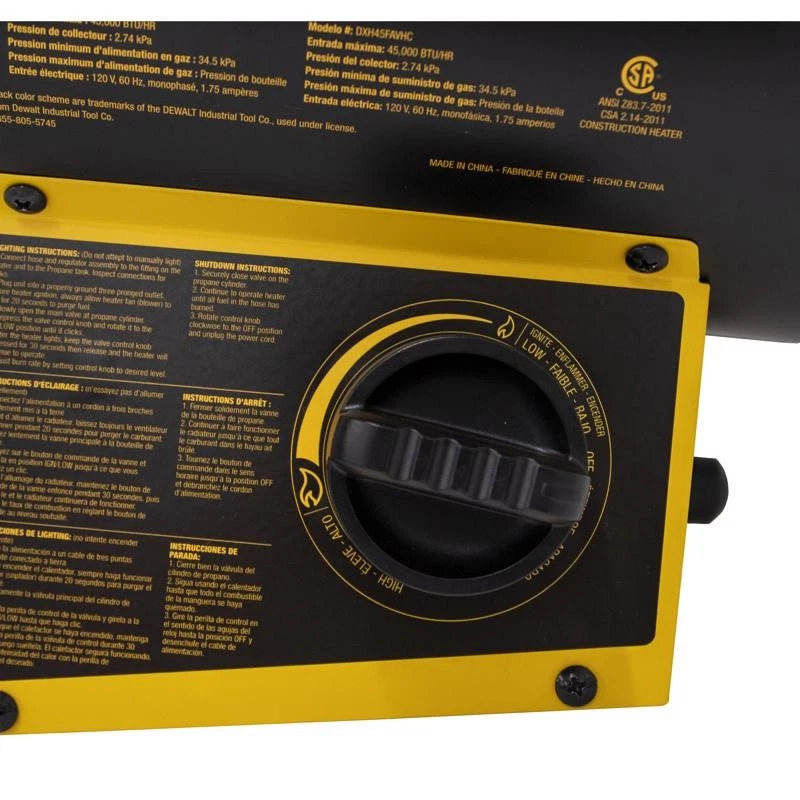 DeWalt 45000 Btu/h 1125 sq ft Forced Air Propane Portable Heater - Image 2 of 4