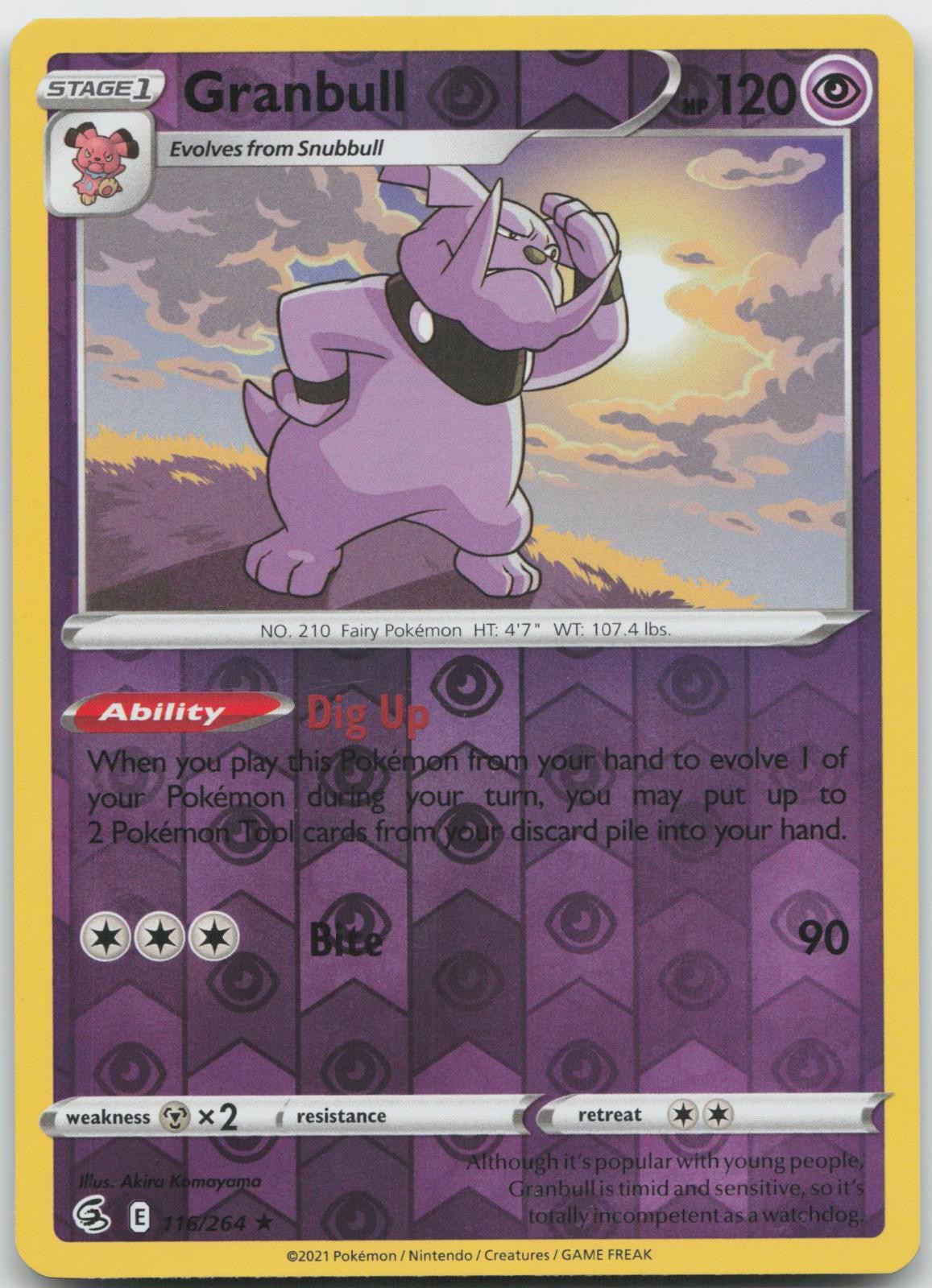 Granbull 116/264 Rare Fusion Strike Pokemon Reverse Holo Near Mint