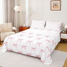 Pink Bow Girls Bed Sheets Queen Coquette Bows Set Ribbon Bowknot Bedding Set ...