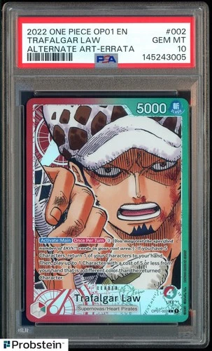 2022 One Piece OP01 EN Alternate Art Pre-Errata Alpha #002 Trafalgar Law PSA 10