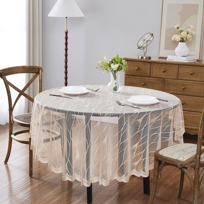 DECOPOTS Linen Round 90 inches Diameter Lace Tablecloth | Round Tablecloth with