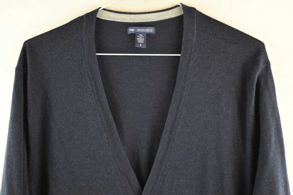 GAP Blue KNitwear Cardigan Jumper size L Mens Merino Wool Casual Outdoors - Image 2 of 4