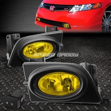 FOR 06-08 HONDA CIVIC SEDAN AMBER LENS BUMPER FOG LIGHT LAMPS W/ BEZEL+SWITCH
