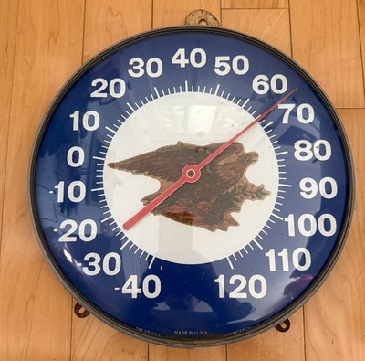 Vintage 12'' The Original Jumbo Dial Eagle Ohio Thermometer Works Glass Lens