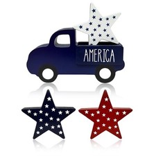 4th of July Decorations Tabletop Sign - Wooden America Truck  Star Centerpie...