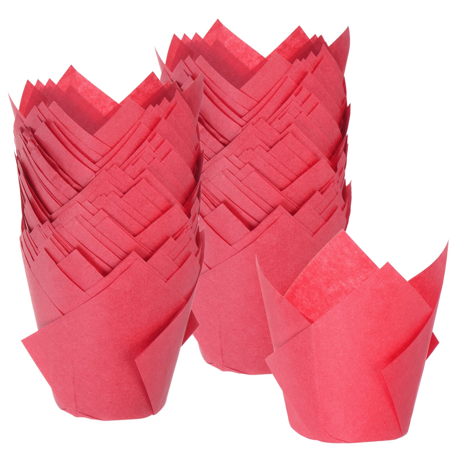 100-Pack Tulip Cupcake Liners, Greaseproof Paper Baking Cups for Party[Red]