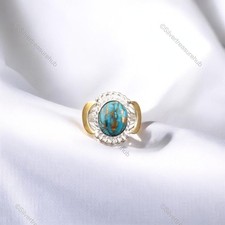 Natural Blue Copper Turquoise 925 Sterling Silver Band Handcrafted Ring Jewelry