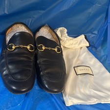 Gucci Jordaan Black Horsebit Loafers size 7.5 white satin dust bag