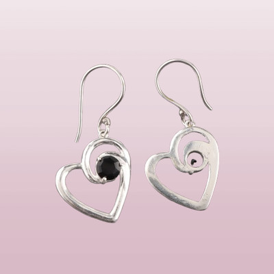 925 Silver Round Black Onyx Gemstone Hook Anniversary Dangle Earrings Jewelry