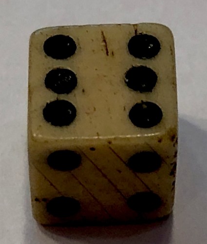 Authentic 1/4+” Rev.War Era Bone (Bovine) Crown & GR Partial iStamped Dice