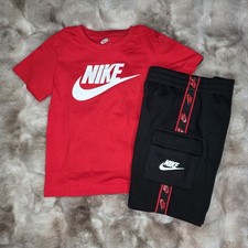 Nike Short Sleeve T-Shirt  Fleece Shorts 2 Piece Set Red/Black Size 6 Boys NWT