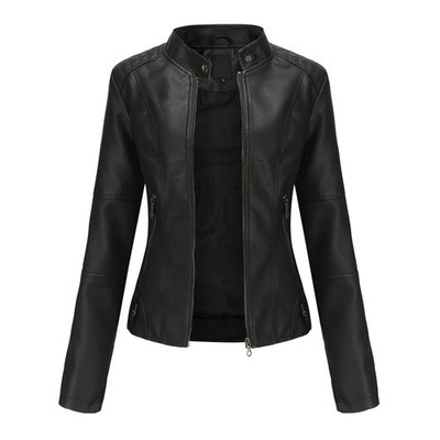 YYNUDA Lederjacke Damen PU Biker Moto Reißverschluss Classic L, schwarz 
